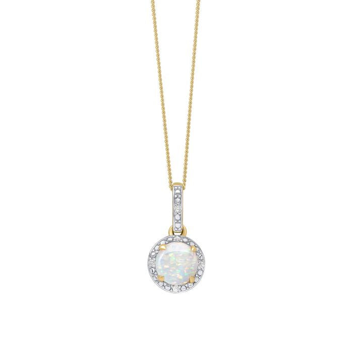 9ct Yellow Gold Diamond Opal Cluster Pendant