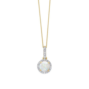 9ct Yellow Gold Diamond Opal Cluster Pendant