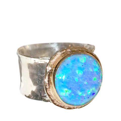 Gold & Silver Round Opalite Ring