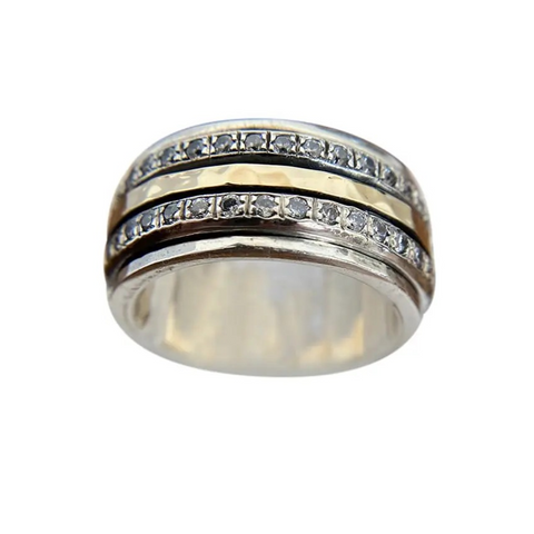 Silver & 9ct Gold 3 Tier Spinner Ring