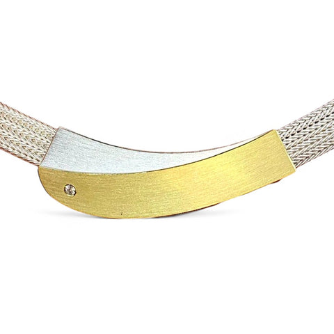 Silver & Gold Crossing Rectangles with Diamond Necklace