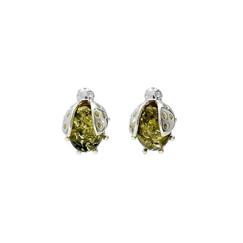 Green Amber and Silver Ladybird Studs