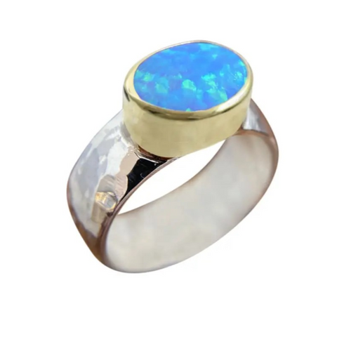 Gold & Silver Oval Opalite Ring