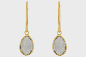 Gold Pebble Green Amethyst Drop Earrings