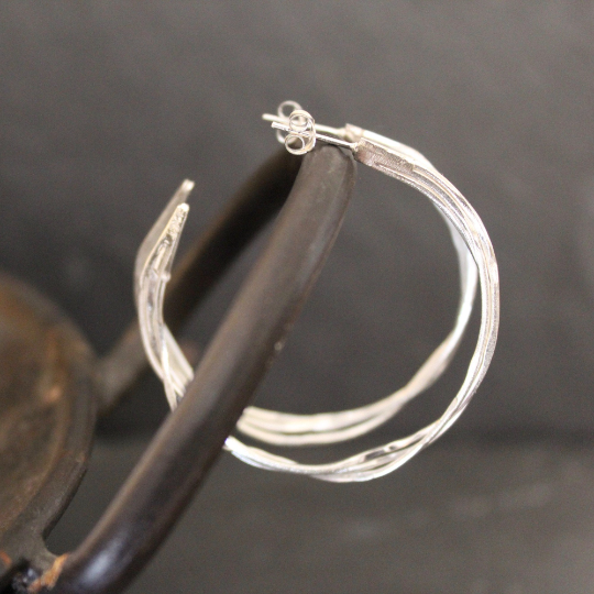 Silver Textured Twisted Hoop Earrings