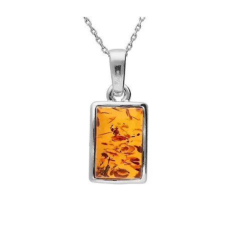 Amber Rectangle Silver Necklace