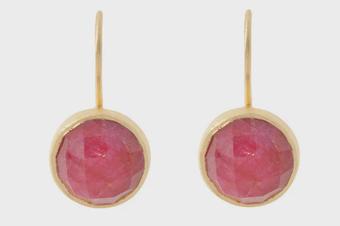 Gold Cupcake Red Sillimanite Drop Earrings