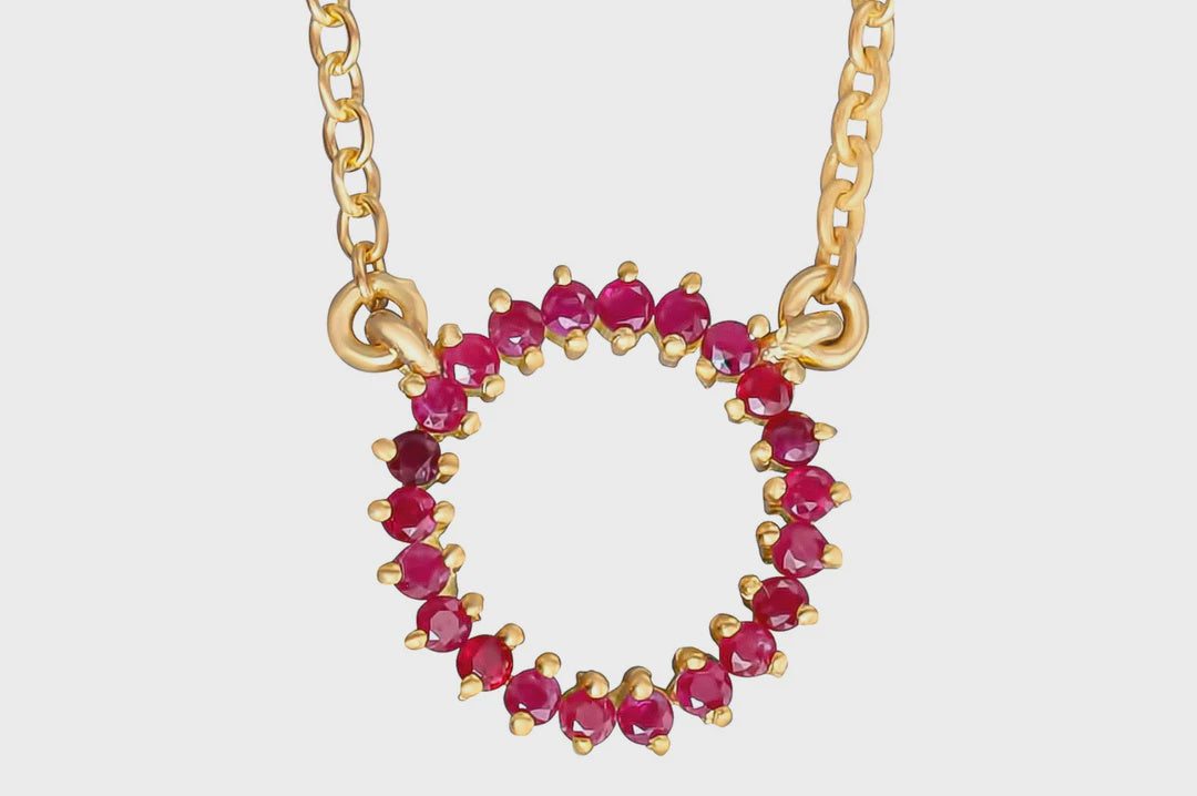 Gold Halo Ruby Pendant Necklace