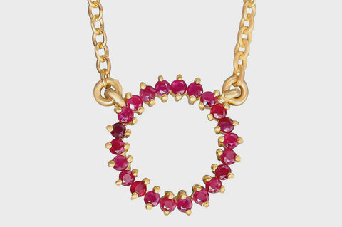 Gold Halo Ruby Pendant Necklace