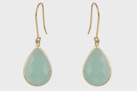 Gold Sita Chalcedony Pear Earrings