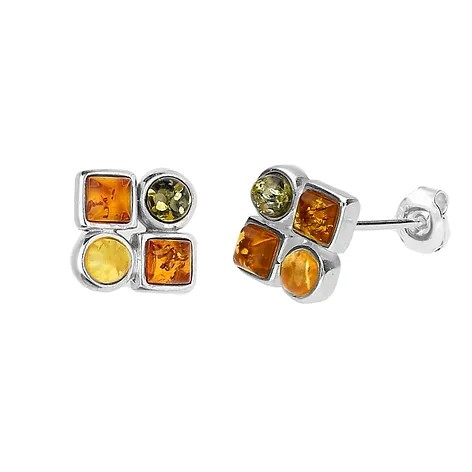 Mixed Amber Abstract Square Studs