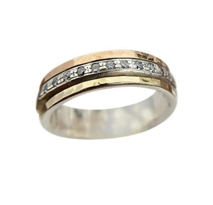 Silver & Gold CZ Spinner Ring