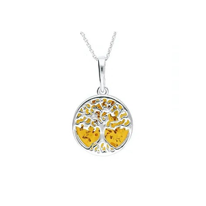 Amber & Silver Tree Necklace - Extra Small