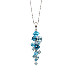 9ct White Gold Scatter Pendant with Blue Topaz Necklace