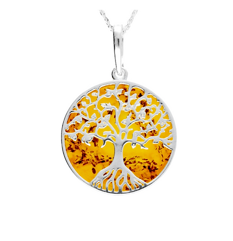 Amber and Silver Tree Necklace - Medium