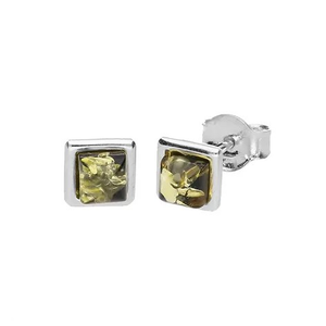 Green Amber Small Stud Square Earrings