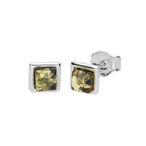 Green Amber Small Stud Square Earrings