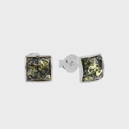 Green Amber Square Studs