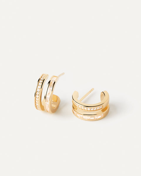 PDPAOLA Gold Bianca Double Band Hoops