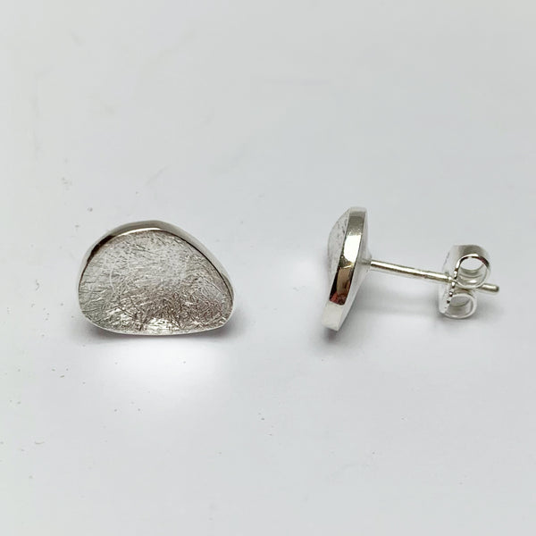 Brushed Silver Domed Organic Studs Earring