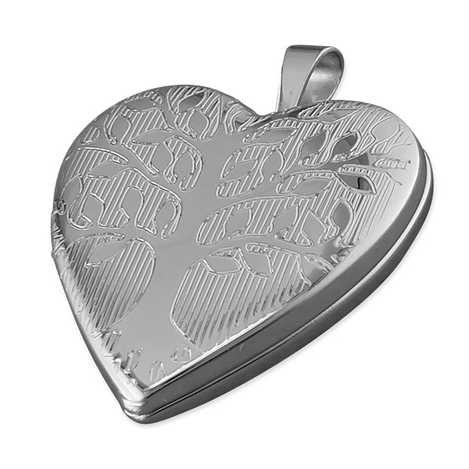 Rhodium Plated Heart Tree Of Life Locket Necklace