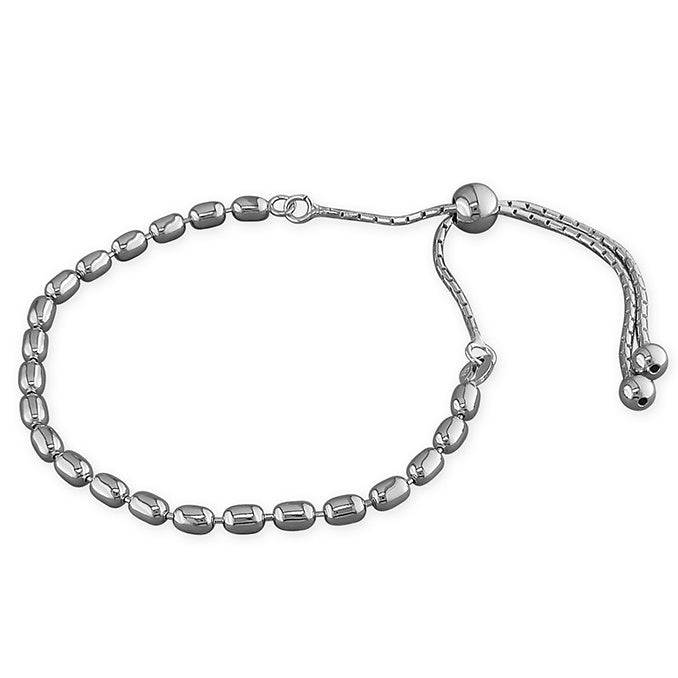 Rhodium Silver Plated Oval Bead Slider Bracelet