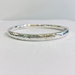 Silver Round Hammered Bangle - 7mm Medium Oval-Wire