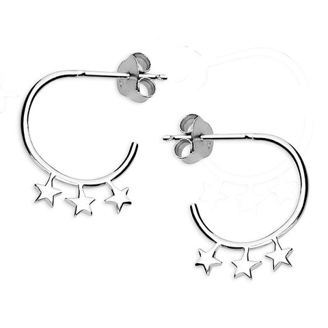 Sterling Silver Triple Star Hoops