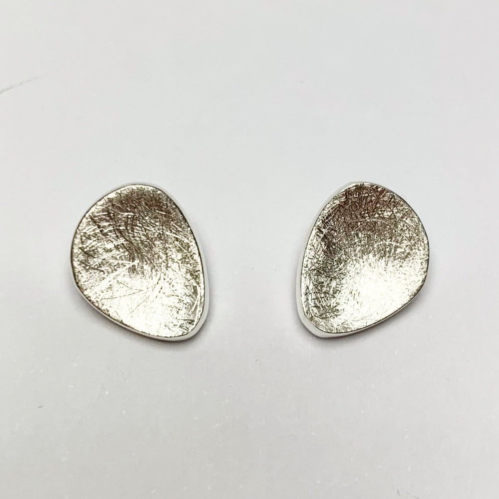 Brushed Silver Domed Organic Studs Earring