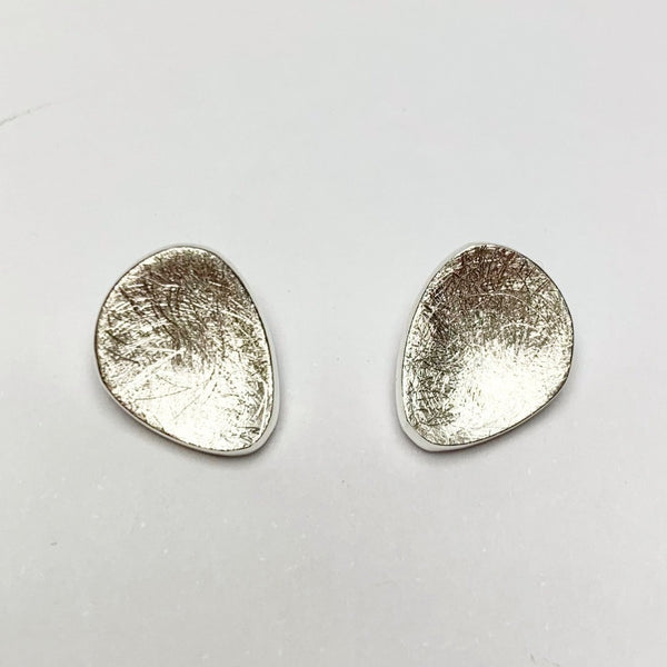 Brushed Silver Domed Organic Studs Earring