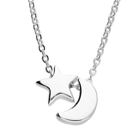 Sterling Silver Star and Moon Charm Necklace