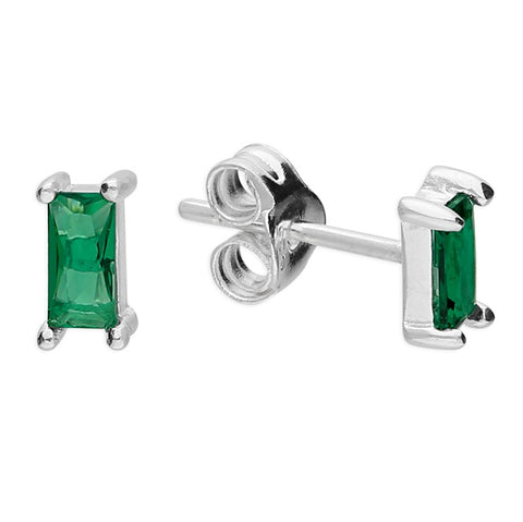 Silver Emerald Green CZ Studs