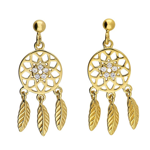 Gold Plated CZ Dreamcatcher Drop Earrings