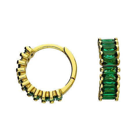 Gold Plated Green Baguette Huggie Hoops