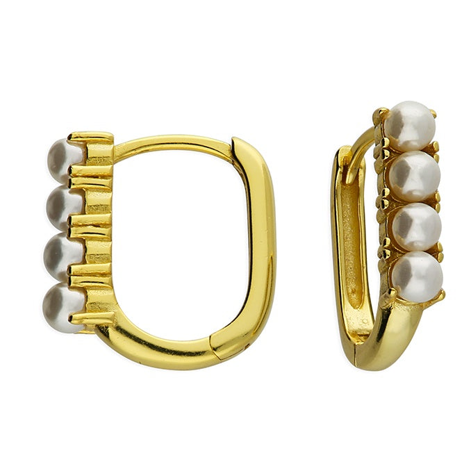 Gold Plated Shell Pearl Huggie Hoops