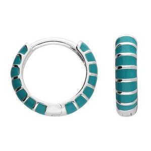 Sterling Silver Turquoise Enamel Huggie Hoops