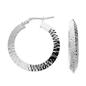 Silver Diamond Cut Hinged Hoop Earrings