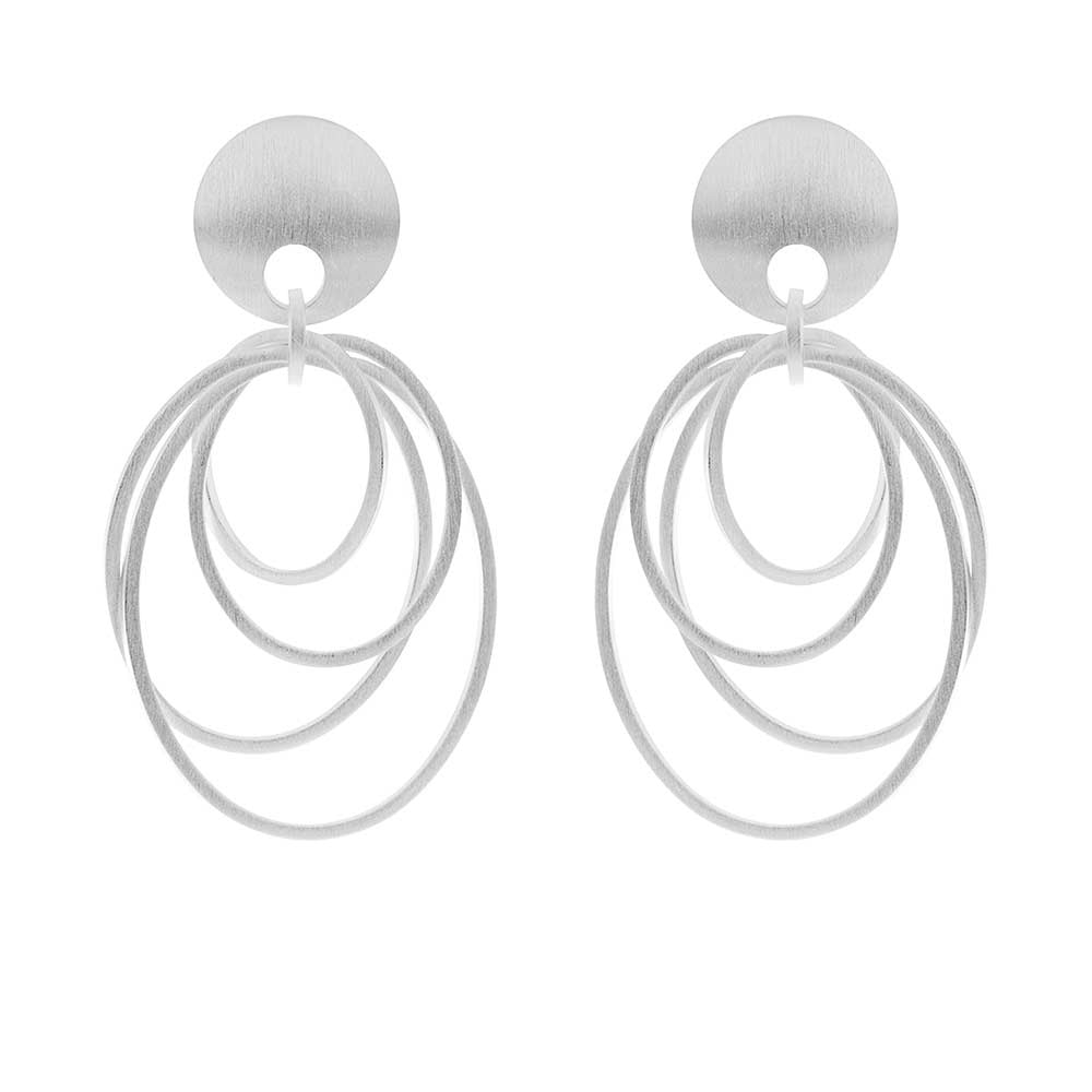 Silver 4 Ring Hoop Drop Earrings