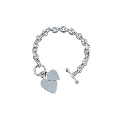 Sterling Silver Slim Double Heart Charm Bracelet