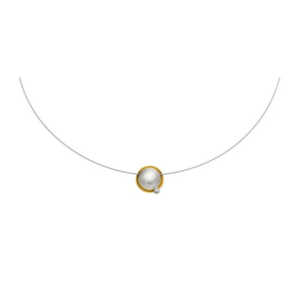 Slim Silver & Gold Necklace with Diamond