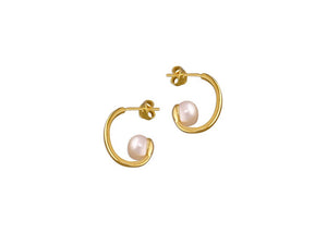 Gold Freshwater Pearl Hoop Studs