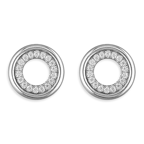 Sterling Silver Plain Cubic Zirconia Outline Circle Stud