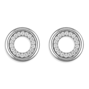 Sterling Silver Plain Cubic Zirconia Outline Circle Stud