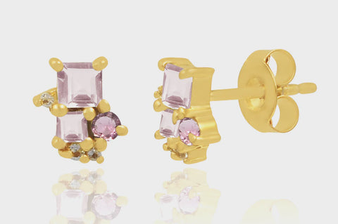 Florence Rose Quartz & Tourmaline Studs