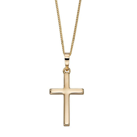 9ct Yellow Gold Plain Cross Pendant Necklace