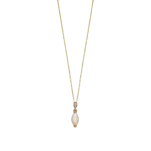 9ct Yellow Gold Diamond & Opal Marquise Drop Necklace