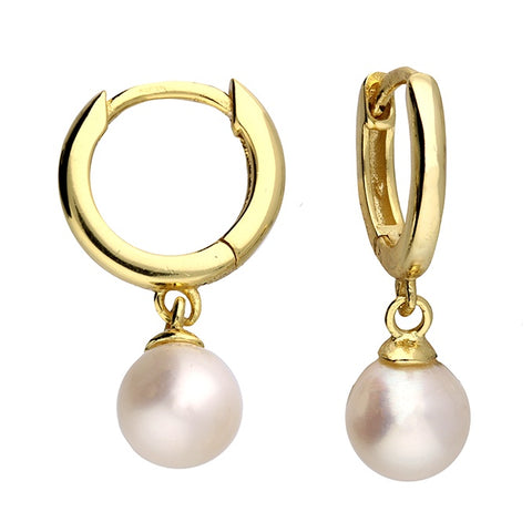 Gold Freshwater Pearl Charm Huggie Hoop