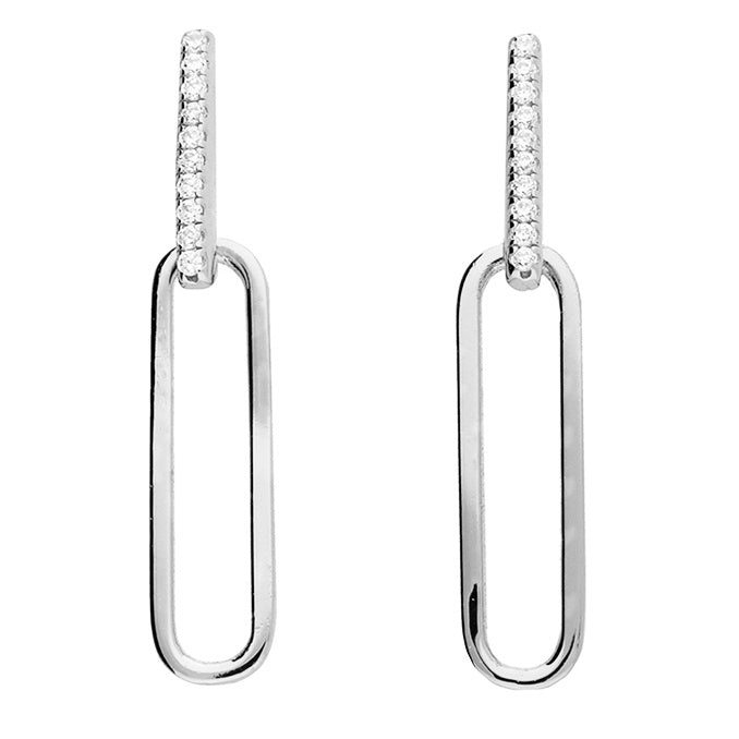 Silver Diamante Paper Clip Drop Earrings