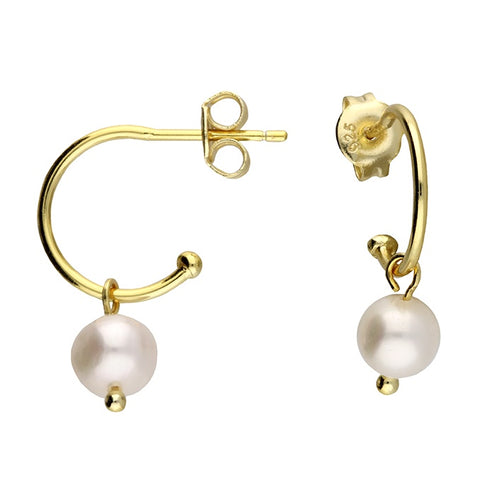 Gold Freshwater Pearl Charm Hoops