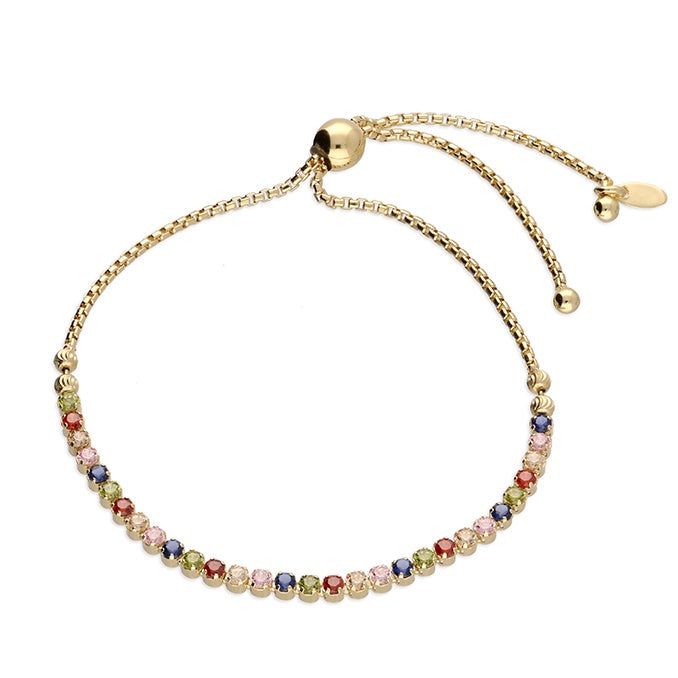 Gold Multi Coloured CZ Slider Bracelet